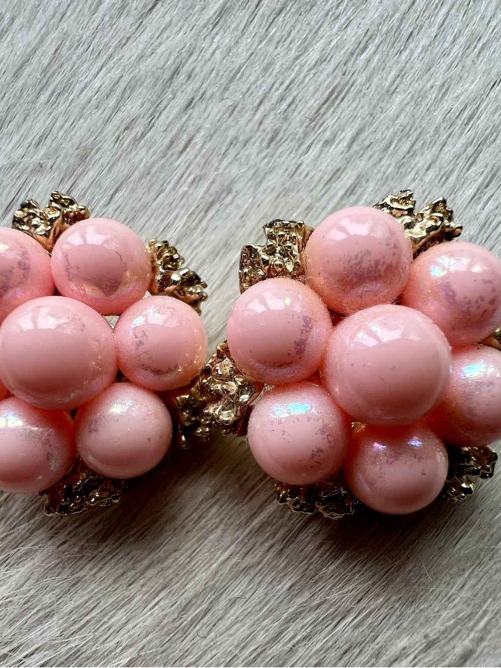 VINTAGE CORO PINK CLUSTER Clip-On Earrings with Gold Accents